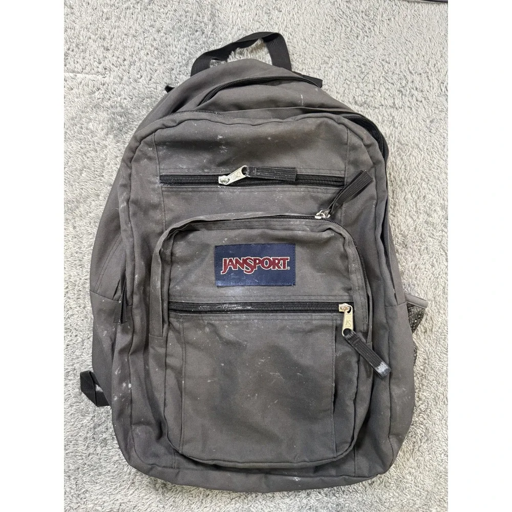 JanSport Unisex TDN7 Big Student Backpack Large Black Gray Canvas Multi Pocket